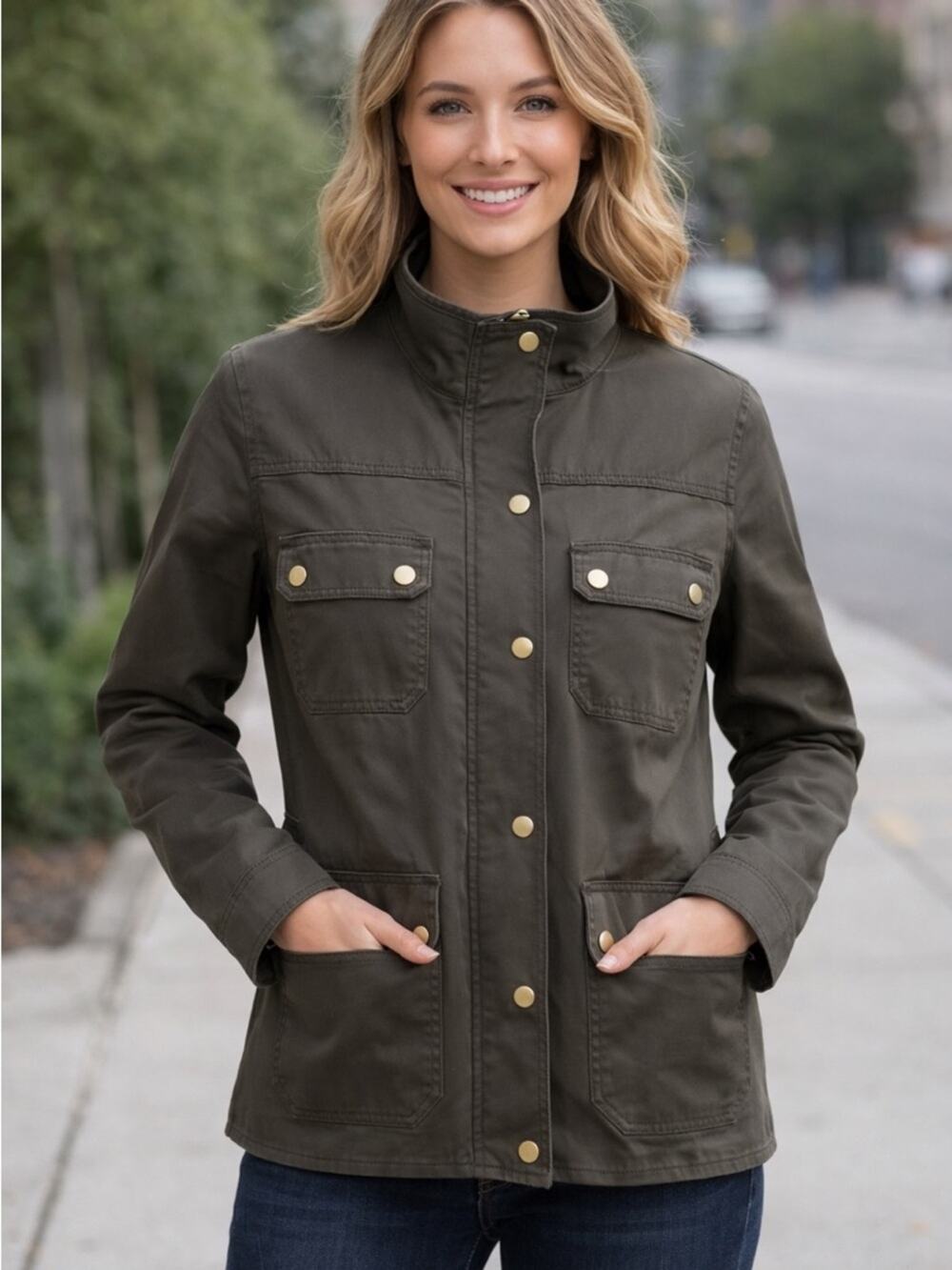 J. Crew Women's Dark Brown Military Field Canvas Jacket Large